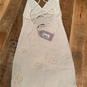 Meshki knit maxi dress with flowers nude